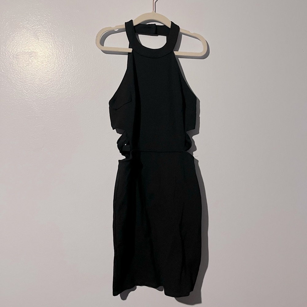 Black halter mini dress